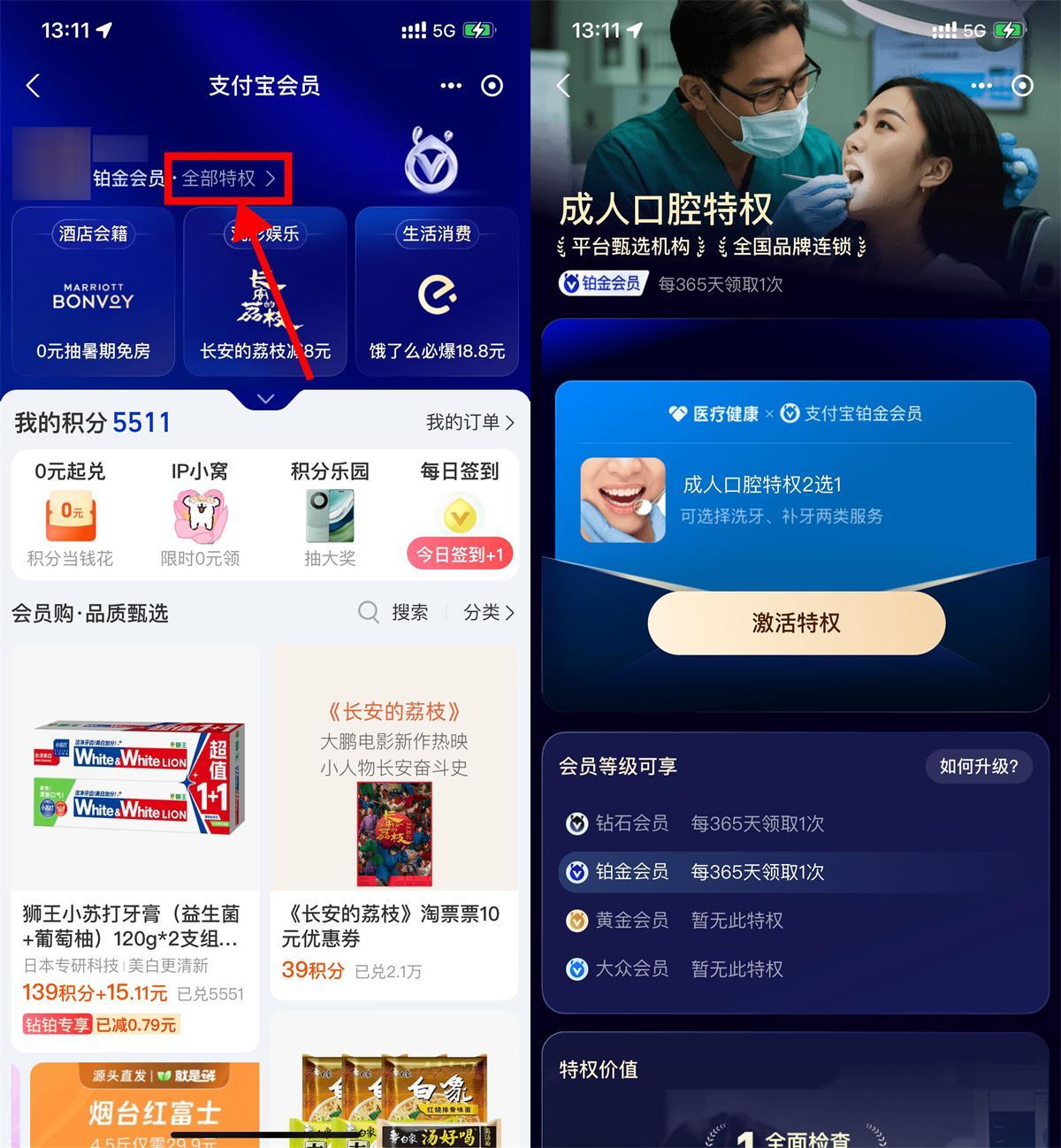 支付宝铂金钻石会员免费洗牙-副业资源网