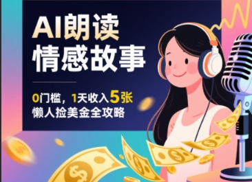 Ai朗读情感故事，0门槛，1天收入5张，每天10分钟，懒人捡美金全攻略-副业资源网