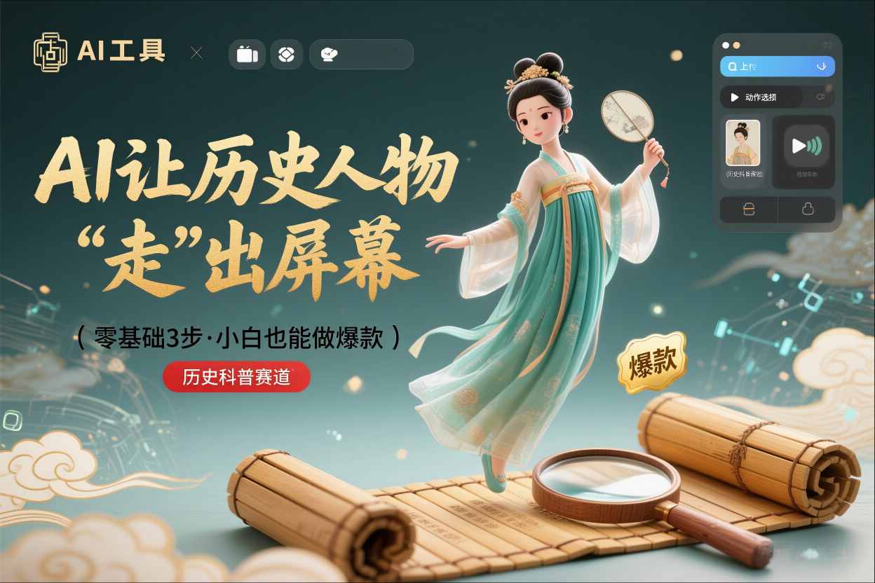 零基础3步搞定：让历史人物“走”出屏幕的AI教程，小白也能做出爆款(历史科普赛道)-副业资源网