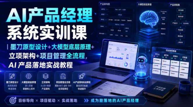 AI产品经理系统实训课｜墨刀原型设计+大模型底层原理+立项架构+项目管理全流程，AI产品落地实战教程-副业资源网