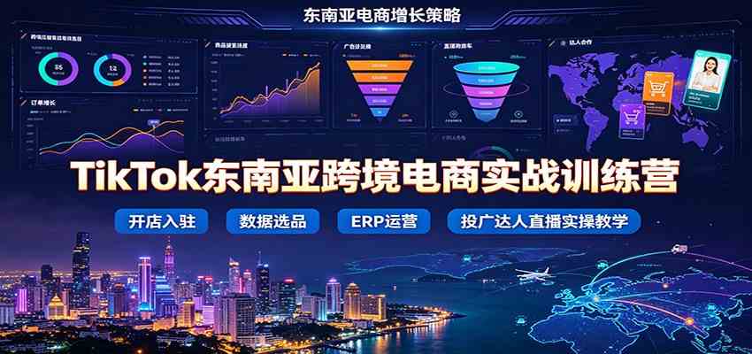 TikTok东南亚跨境电商实战训练营：开店入驻数据选品ERP运营，投广达人直播实操教学-副业资源网