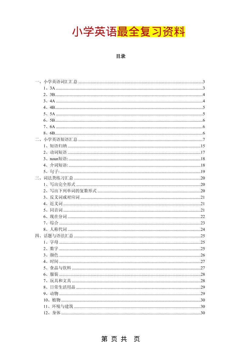六年级下英语最全复习资料（单词、短语、语法、主题）-副业资源网