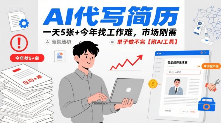 AI代写简历，一天5张+今年找工作难，市场刚需，单子做不完【附AI工具】-副业资源网