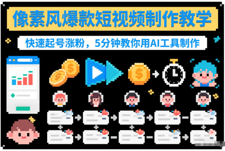 像素风爆款短视频制作教学，快速起号涨粉，5分钟教你用AI工具制作-副业资源网