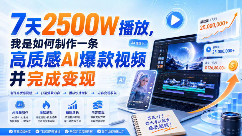 7天2500W播放,我是如何制作一条高质感AI爆款视频并完成变现-副业资源网