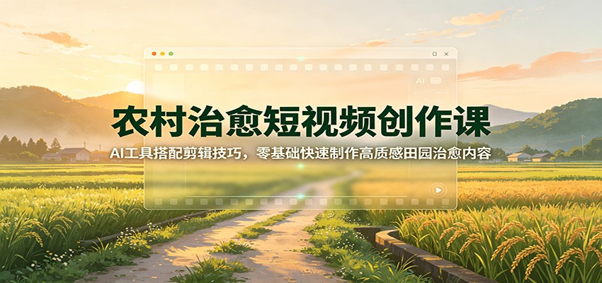 农村治愈短视频创作课:AI工具搭配剪辑技巧,零基础快速制作高质感田园治愈内容-副业资源网
