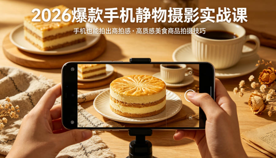 2026爆款手机静物摄影实战课，手机也能拍出商拍感，学会拍出高质感美食商品-副业资源网