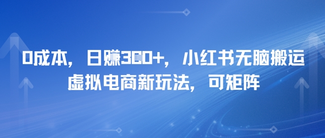 0成本，日入3张+，小红书无脑搬运，虚拟电商新玩法，可矩阵-副业资源网