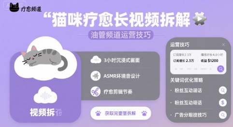 猫咪疗愈长视频拆解 &油管频道运营技巧-副业资源网