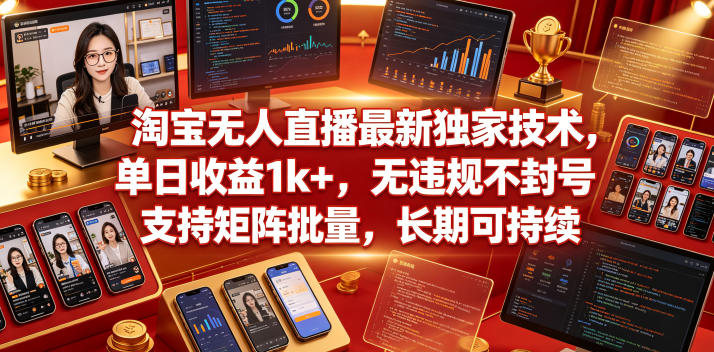 淘宝无人直播最新独家技术，单日收益1k+，无违规不封号，支持矩阵批量，长期可持续【揭秘】-副业资源网