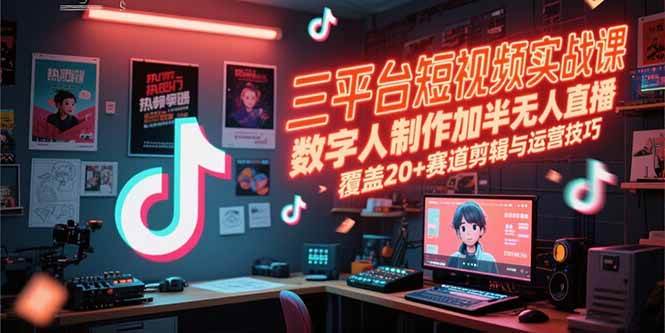 （15265期）三平台短视频实战课，数字人制作加半无人直播，覆盖20+赛道剪辑与运营技巧-副业资源网