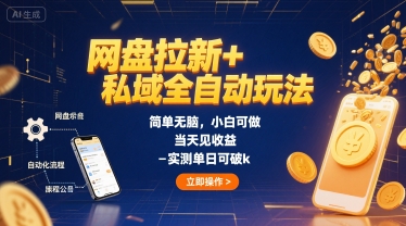 网盘拉新+私域全自动玩法，简单无脑，小白可做，当天见收益，实测单日可破k-副业资源网