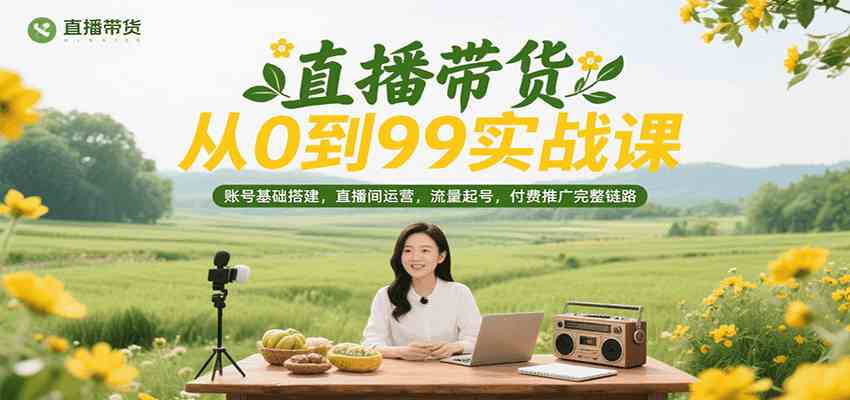 直播带货从0到99实战课，账号基础搭建，直播间运营，流量起号，付费推广完整链路-副业资源网