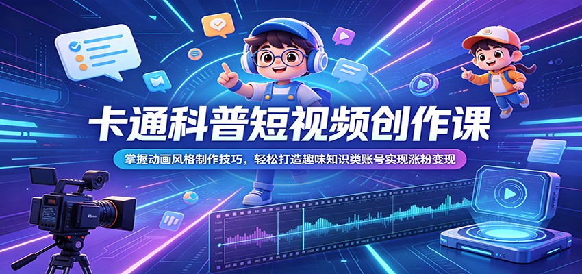 卡通科普短视频创作课：掌握动画风格制作技巧，轻松打造趣味知识类账号实现涨粉变现-副业资源网