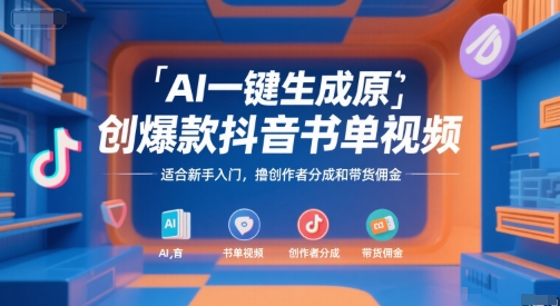 AI一键生成原创爆款抖音书单视频，适合新手入门，撸创作者分成和带货佣金【揭秘】-副业资源网