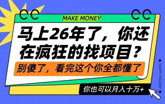 26年了，不要再疯狂的找项目了，看完这个你也可以月入十个W【揭秘】-副业资源网