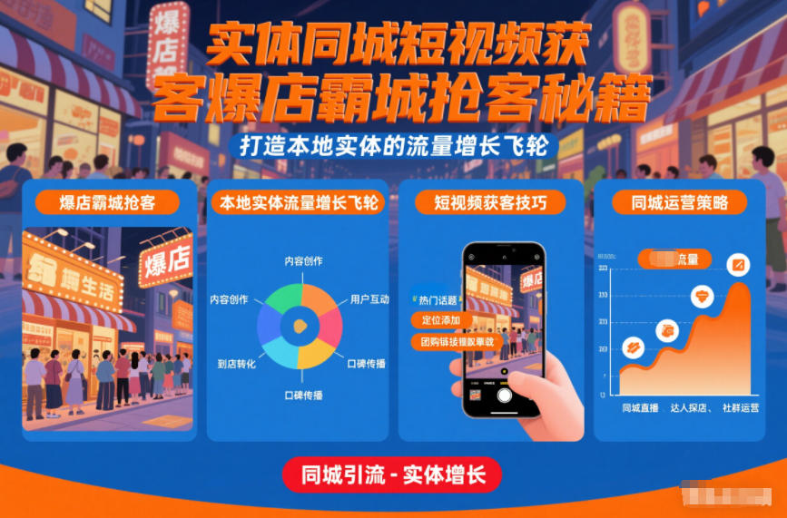 实体同城短视频获客爆店霸城抢客秘籍，打造本地实体的流量增长飞轮-副业资源网