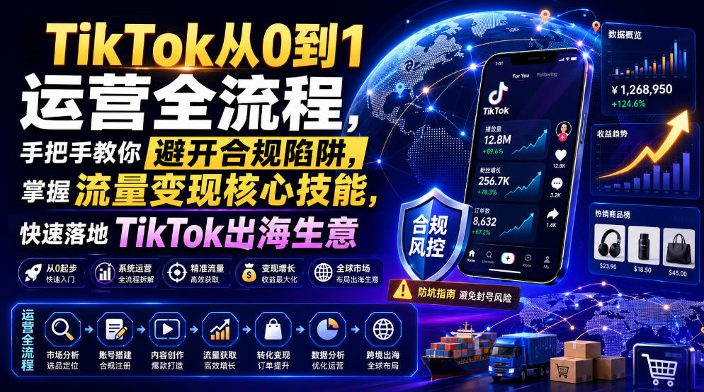 TikTok从0到1运营全流程,手把手教你避开合规陷阱,掌握流量变现核心技能,快速落地TikTok出海生意(更新8月)-副业资源网