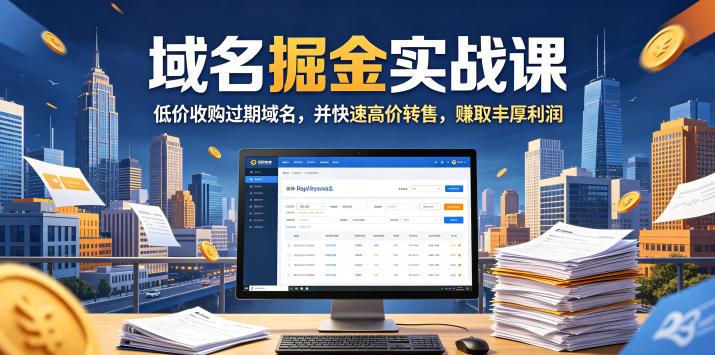 域名交易掘金实战课，低价收购过期域名，并快速高价转售，賺取丰厚利润【原创双语字幕】-副业资源网