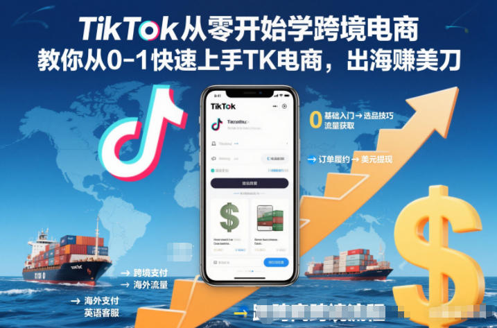 TikTok从零开始学跨境电商，教你从0-1快速上手TK电商，出海賺美刀-副业资源网