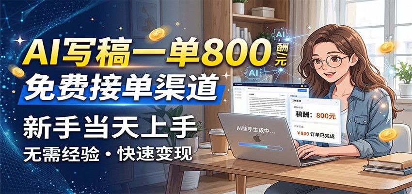 AI写稿一单800,免费接单渠道,一单一结几十到上千,新手当天上手-副业资源网
