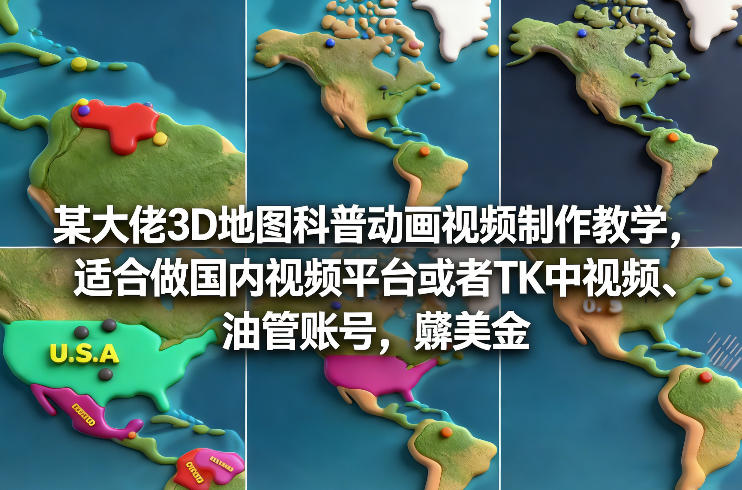 某大佬3D地图科普动画视频制作教学，适合做国内视频平台或者TK中视频、油管账号，賺美金-副业资源网
