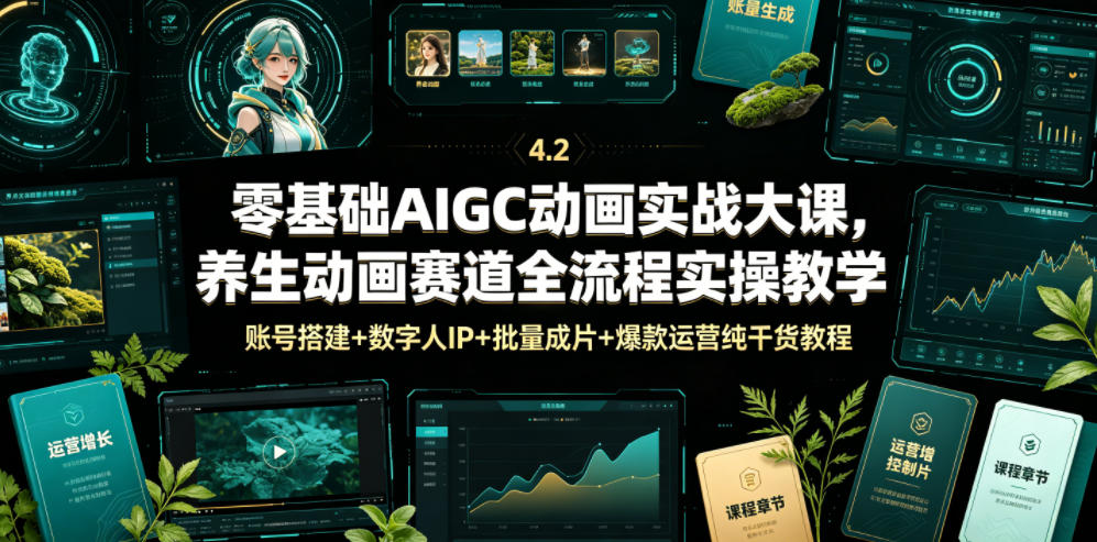零基础AIGC动画实战大课，养生动画赛道全流程实操教学，账号搭建+数字人IP+批量成片+爆款运营纯干货教程-副业资源网