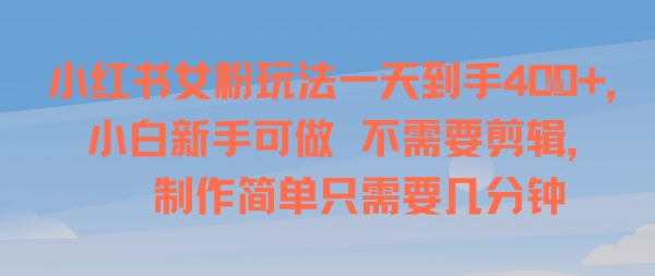 小红书女粉玩法一天到手4张，小白新手可做，不需要剪辑 制作简单只需要几分钟-副业资源网