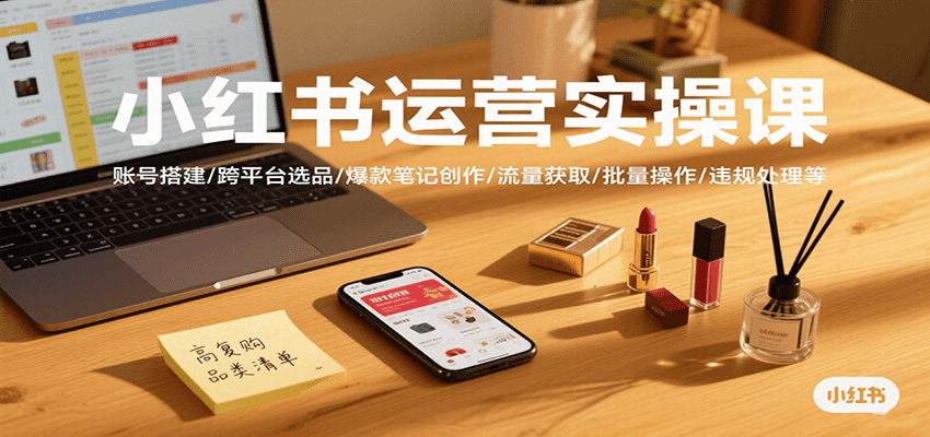 小红书运营实操课，账号搭建/跨平台选品/爆款笔记创作/流量获取/批量操作/违规处理等-副业资源网