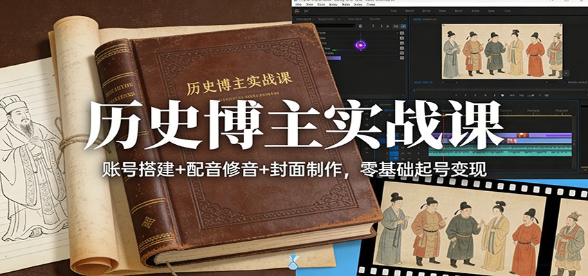 历史博主实战课：账号搭建+配音修音+封面制作，零基础起号变现-副业资源网