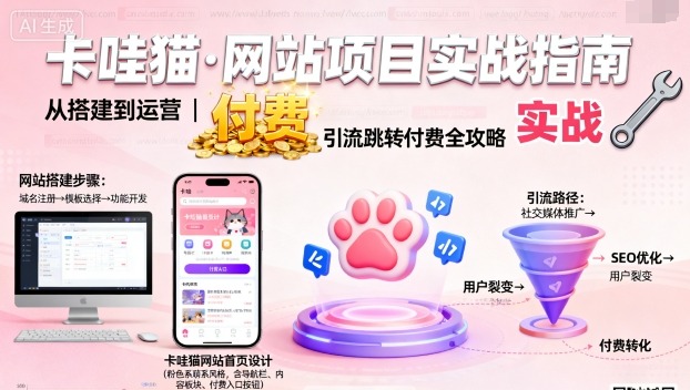 卡哇猫·网站项目，网站搭建与运营以及引流跳转付费-副业资源网