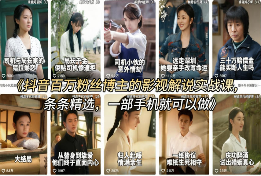 抖音百万粉丝博主的影视解说实战课，精选独家解说教学，条条精选，一部手机就可以做-副业资源网
