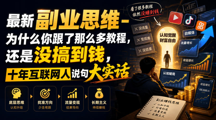 最新副业思维-为什么你跟了那么多教程,还是没搞到钱,十年互联网人说句大实话【揭秘】-副业资源网