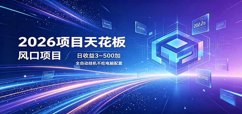 2026项目天花板，风口项目，日收益3~500+全自动挂机，不吃配置-副业资源网