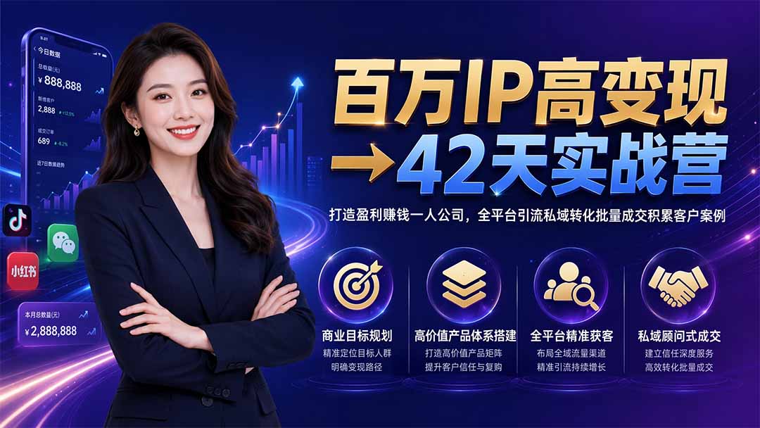 百万IP高变现→42天实战营｜打造盈利赚钱一人公司，全平台引流私域转化批量成交积累客户案例-副业资源网