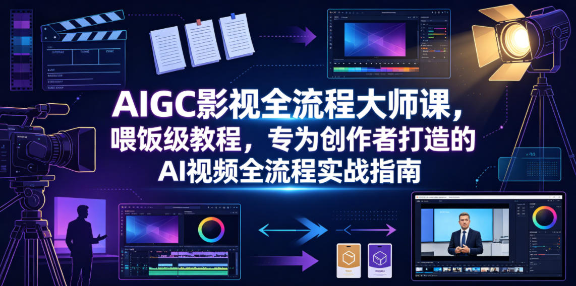 AIGC影视全流程大师课，喂饭级教程，专为创作者打造的AI视频全流程实战指南-副业资源网