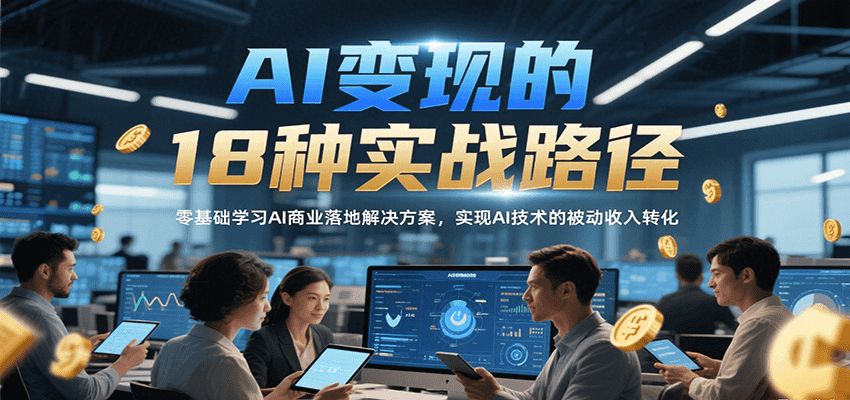 AI变现的18种实战路径，零基础学习AI商业落地解决方案，实现AI技术的被动收入转化-副业资源网