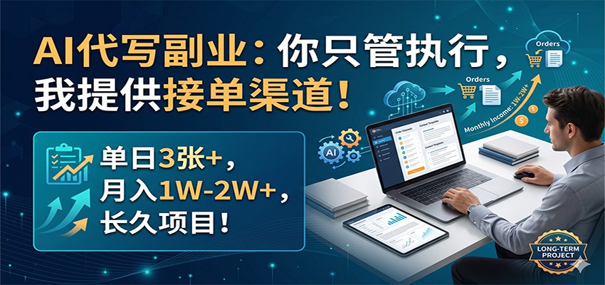 AI代写副业：你只管执行，我提供接单渠道！单日3张+，月入1W-2W+，长久项目-副业资源网