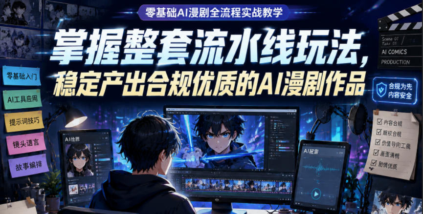 零基础AI漫剧全流程实战教学,掌握整套流水线玩法,稳定产出合规优质的AI漫剧作品-副业资源网