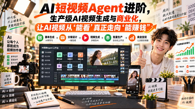 AI短视频Agent进阶,生产级AI视频生成与商业化,让AI视频从”能看”真正走向”能賺钱”-副业资源网