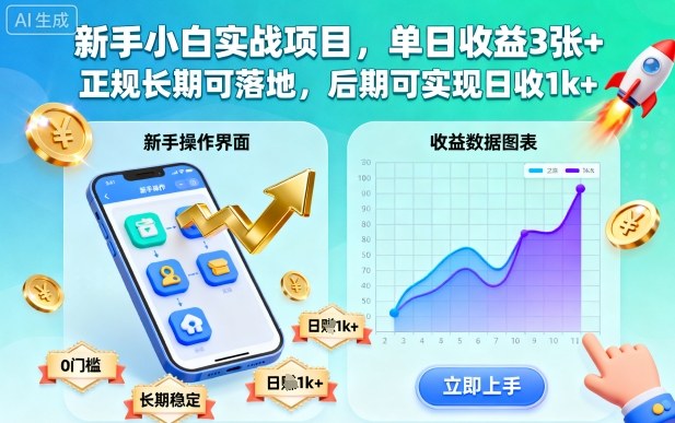 新手小白实战项目,单日收益3张+,正规长期可落地,后期可实现日收1k+【揭秘】-副业资源网