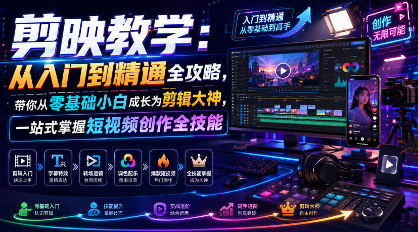 剪映教学：从入门到精通全攻略，带你从零基础小白成长为剪辑大神，一站式掌握短视频创作全技能-副业资源网