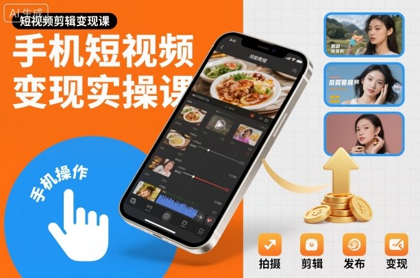 手机短视频变现实操课，短视频剪辑变现课-副业资源网