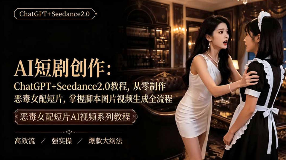 AI短剧从零创作实战课｜ChatGPT脚本撰写+Seedance2.0视频生成，恶毒女配短剧全流程教程-副业资源网