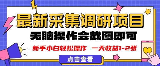 新版采集调研项目，截图上传即可，无脑操作，日收益1-2张-副业资源网
