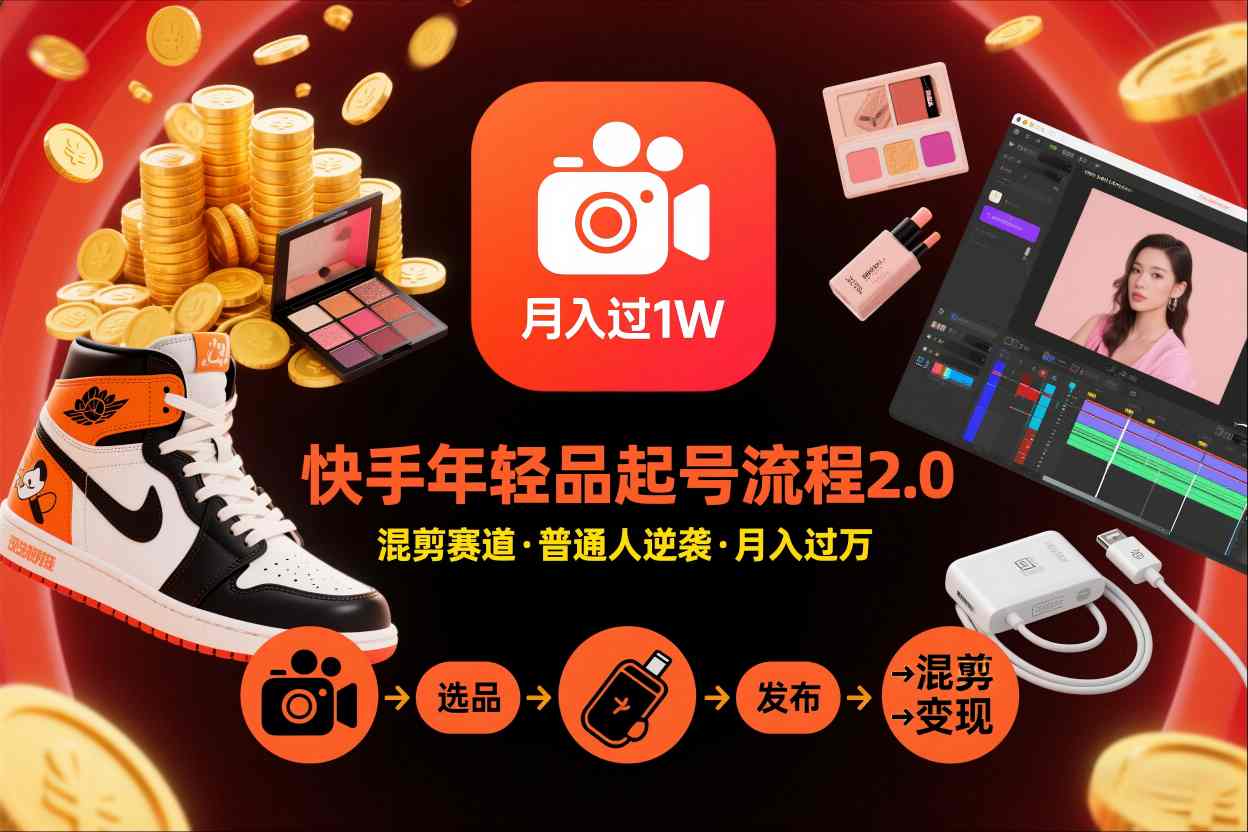 快手短视频带货年轻品起号流程2.0，快手年轻品混剪赛道，普通人也能月入过1W-副业资源网