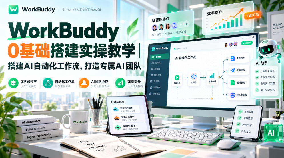 WorkBuddy 0基础搭建实操教学|搭建AI自动化工作流,打造专属AI团队 WorkBuddy 0基础搭建实操教学|搭建AI自动化工作流,打造专属AI团队