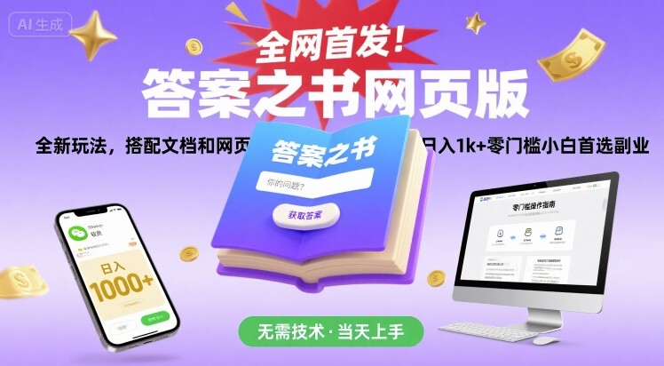 全网首发！答案之书网页版，全新玩法，搭配文档和网页，日入1k+零门槛小白首选副业【揭秘】-副业资源网