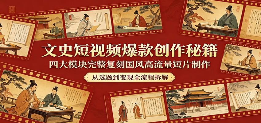 文史短视频爆款创作秘籍：四大模块完整复刻国风高流量短片制作-副业资源网