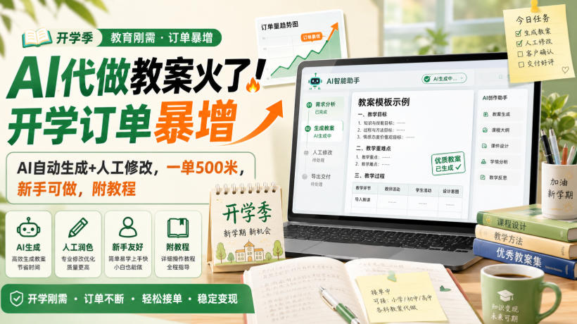 AI代做教案火了!开学订单暴增,AI自动生成+人工修改,一单500米,新手可做,附教程【揭秘】-副业资源网
